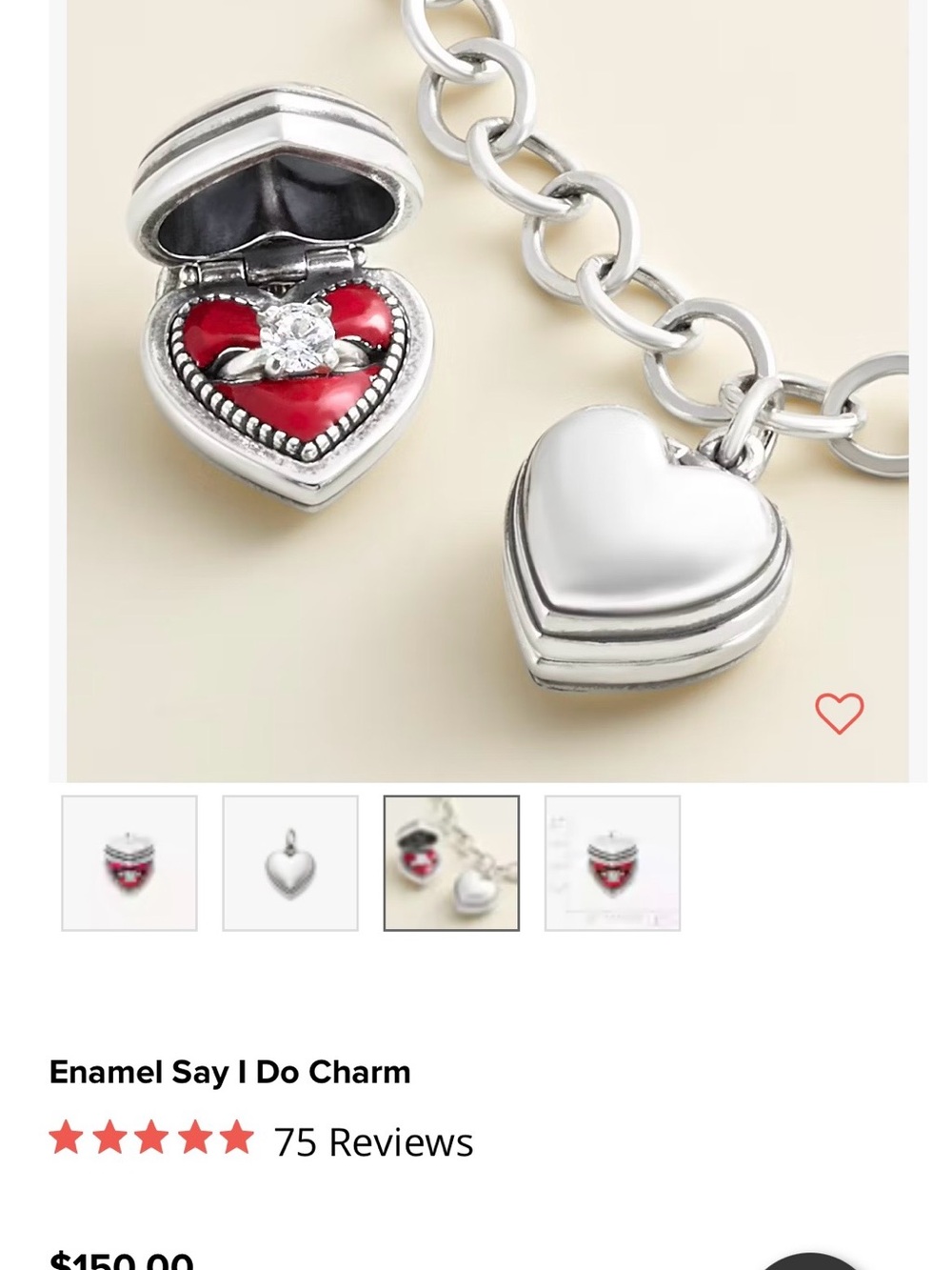 James Avery Silver Heart Locket Charm with Red Enamel